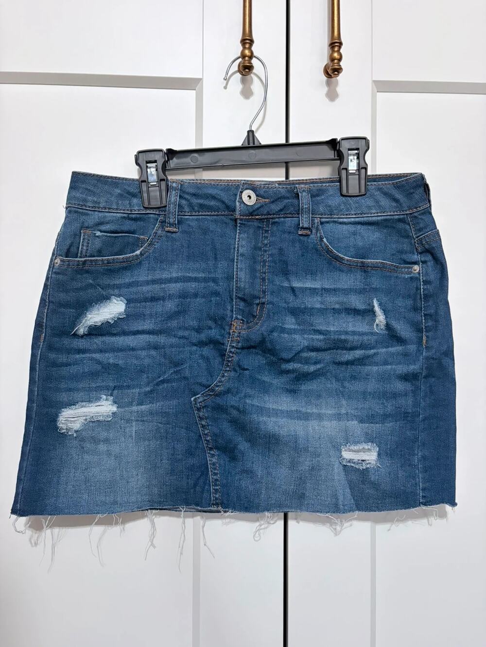 Y2K Grunge Distressed Raw Hem Denim Mini Skirt Size 5
